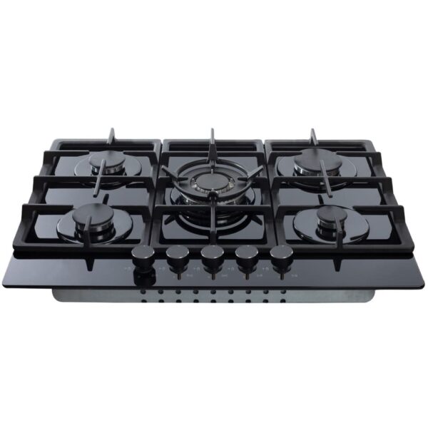 70cm 5 Burner Gas Hob, Black on Glass - Amica AGVH7300BL - Naamaste London Homewares - 5