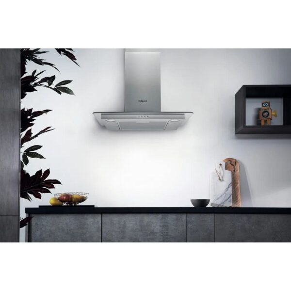 60cm Chimney Cooker Hood, Stainless Steel, D Rated - Hotpoint PHFG64FLMX - Naamaste London Homewares - 2