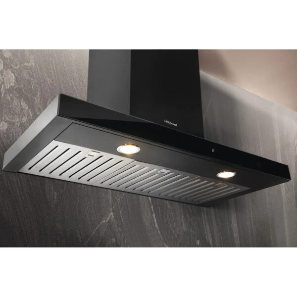 90cm Chimney Cooker Hood, Black - Hotpoint PHBS98CLTDK1 - Naamaste London Homewares - 7