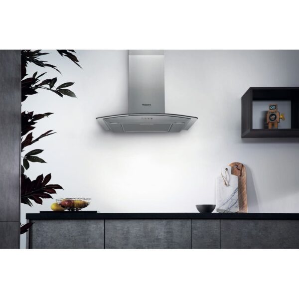 70cm Chimney Cooker Hood, Stainless Steel - Hotpoint PHGC74FLMX - Naamaste London Homewares - 2