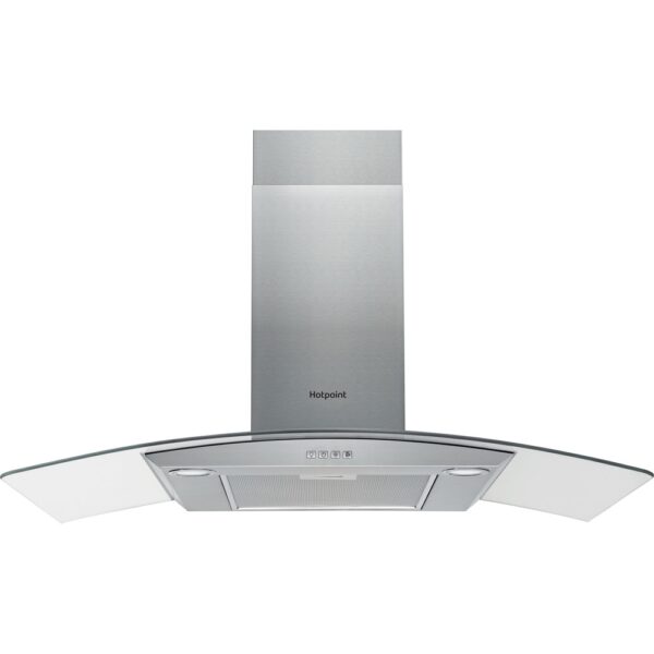 90cm Chimney Cooker Hood, Stainless Steel and Glass - Hotpoint PHGC94FLMX - Naamaste London Homewares - 1