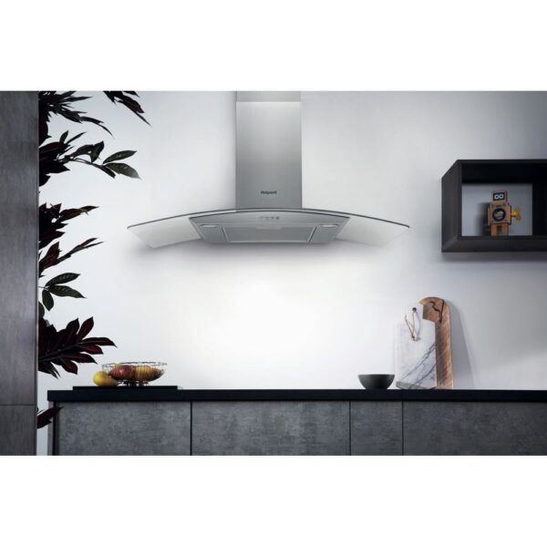 90cm Chimney Cooker Hood, Stainless Steel and Glass - Hotpoint PHGC94FLMX - Naamaste London Homewares - 2