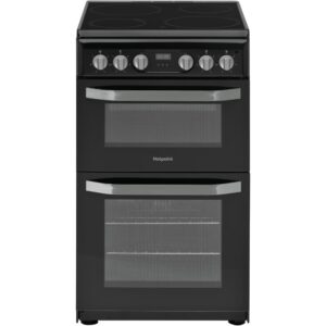 50cm Ceramic Electric Cooker with Double Oven, White - Hotpoint HD5V93CCW/UK - Naamaste London Homewares - 1