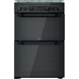 60cm Freestanding Double Oven Gas Cooker, Black - Hotpoint HDM67G0CCB - Naamaste London Homewares - 1