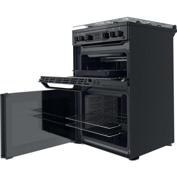 60cm Freestanding Double Oven Gas Cooker, Black - Hotpoint HDM67G0CCB - Naamaste London Homewares - 3