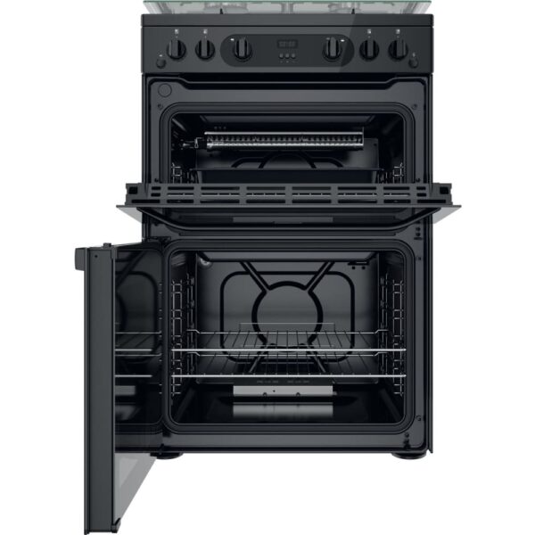 60cm Freestanding Double Oven Gas Cooker, Black - Hotpoint HDM67G0CCB - Naamaste London Homewares - 4