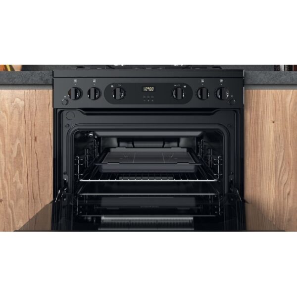 60cm Freestanding Double Oven Gas Cooker, Black - Hotpoint HDM67G0CCB - Naamaste London Homewares - 7