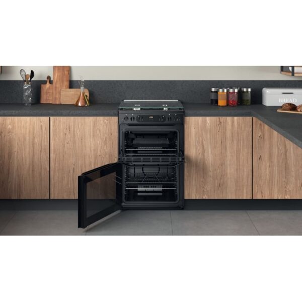 60cm Freestanding Double Oven Gas Cooker, Black - Hotpoint HDM67G0CCB - Naamaste London Homewares - 10