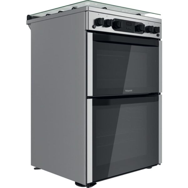 60cm Freestanding Double Oven Gas Cooker, Silver - Hotpoint HDM67G0CCX - Naamaste London Homewares - 2