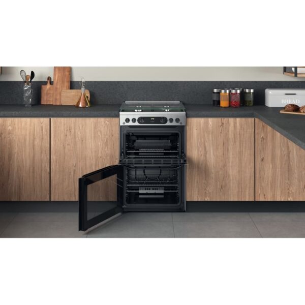 60cm Freestanding Double Oven Gas Cooker, Silver - Hotpoint HDM67G0CCX - Naamaste London Homewares - 10