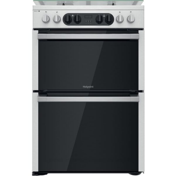 60cm Dual Fuel Cooker with Double Oven, Silver, A Rated - Hotpoint HDM67G8C2CX - Naamaste London Homewares - 1