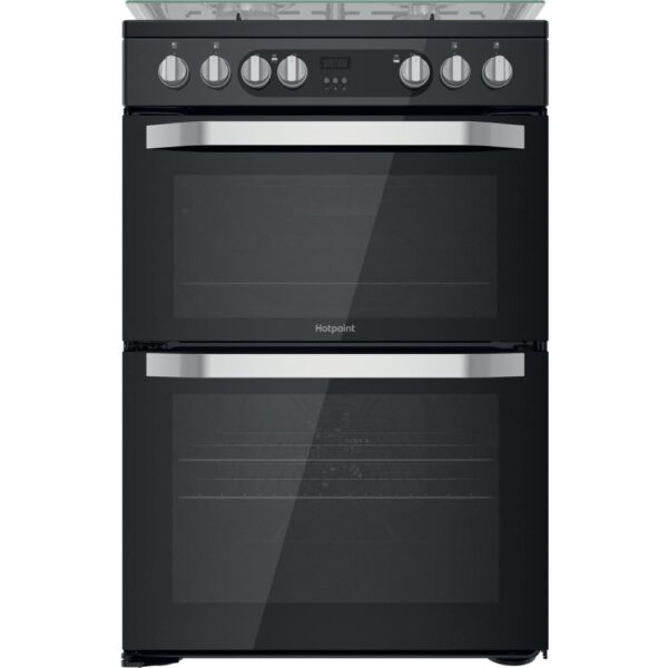 60cm Dual Fuel Cooker with Double Oven, Black, A Rated - Hotpoint HDM67G9C2CB - Naamaste London Homewares - 1