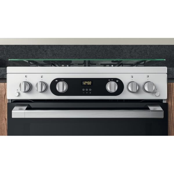 60cm Freestanding Double Oven Gas Cooker, White - Hotpoint HD67G02CCW - Naamaste London Homewares - 7