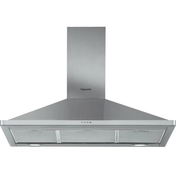 90cm Chimney Cooker Hood, Stainless Steel - Hotpoint PHPN95FLMX1 - Naamaste London Homewares - 1