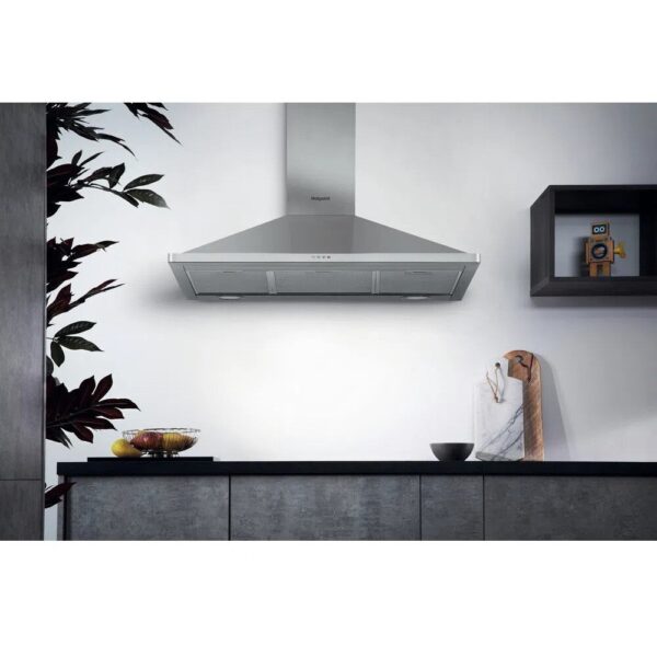 90cm Chimney Cooker Hood, Stainless Steel - Hotpoint PHPN95FLMX1 - Naamaste London Homewares - 3