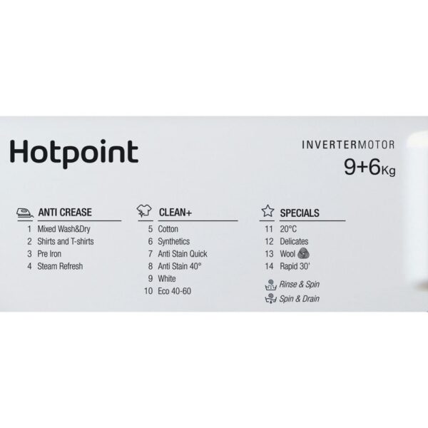 9kg Integrated Hotpoint Washer Dryer, White, D Rated - BIWDHG961485UK - Naamaste London Homewares - 12