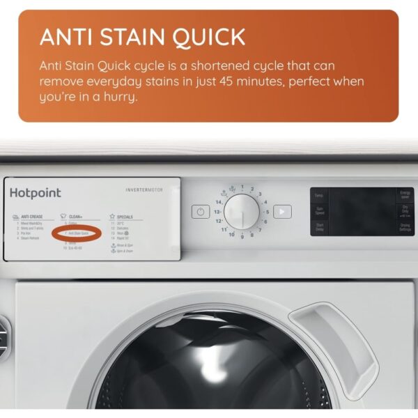 9kg Integrated Hotpoint Washer Dryer, White, D Rated - BIWDHG961485UK - Naamaste London Homewares - 2