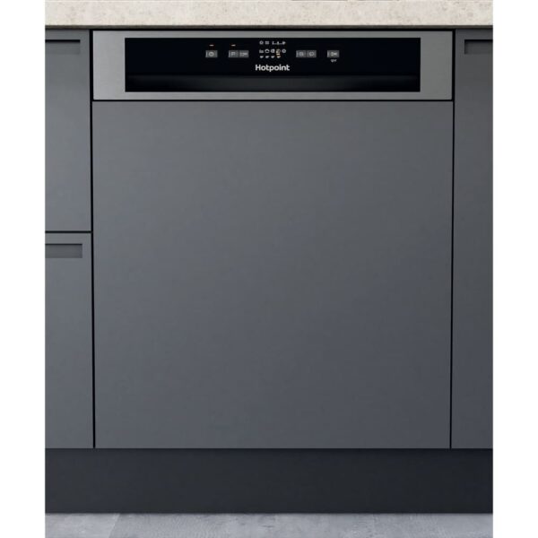 60cm Semi Integrated Dishwasher, Stainless Steel, E Rated - Hotpoint H3BL626XUK - Naamaste London Homewares - 1