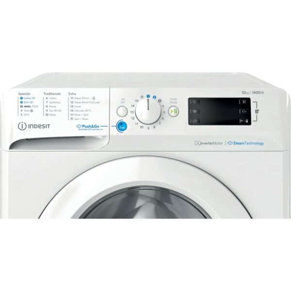 10kg Indesit Washing Machine, 1400 Spin, White, A Rated - BWE101496XWVUS - Naamaste London Homewares - 4