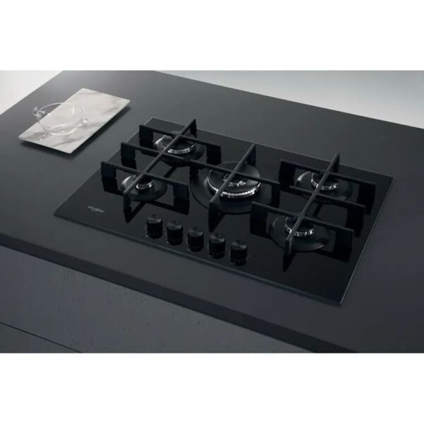 73cm Built In 5 Burner Gas Hob, Black Ceramic Glass - Whirlpool GOWL758NB - Naamaste London Homewares - 5