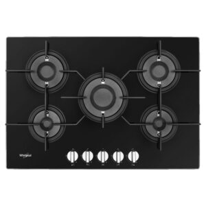 75cm 5 Burner Gas Hob, Black - Whirlpool POW75D2NB - Naamaste London Homewares - 1