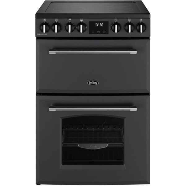 70L Freestanding Electric Cooker with Double Oven, Anthracite - Belling Farmhouse 60E - Naamaste London Homewares - 1