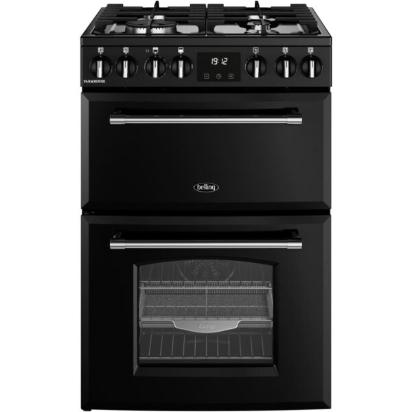 70L Dual Fuel Cooker with Double Oven, Black, A Rated - Belling MRA FARMHOUSE 60DF - Naamaste London Homewares - 1