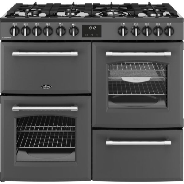 100cm Dual Fuel Belling Range Cooker, Grey - Farmhouse 100DF - Naamaste London Homewares - 1