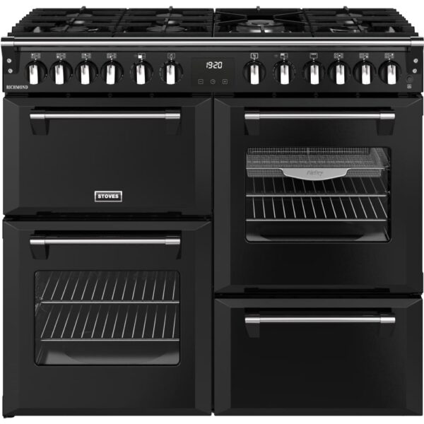 100cm Dual Fuel Stoves Range Cooker, Black, A Rated - Richmond 100DF - Naamaste London Homewares - 1