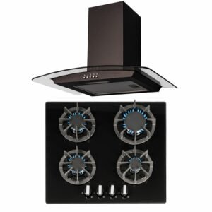 SIA 60cm 4 Burner Glass Hob & Curved Glass Cooker Hood