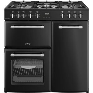 90cm Dual Fuel Belling Range Cooker, Black - Farmhouse 90DF