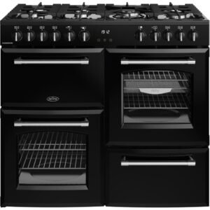 100cm Dual Fuel Belling Range Cooker, Black, A Rated - Farmhouse 100DF