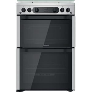 60cm Freestanding Double Oven Gas Cooker, Silver - Hotpoint HDM67G0CCX (Discontinued)
