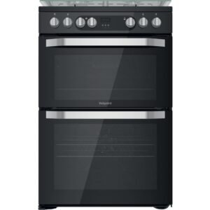 60cm Dual Fuel Cooker with Double Oven, Black, A Rated - Hotpoint HDM67G9C2CB (Discontinued)