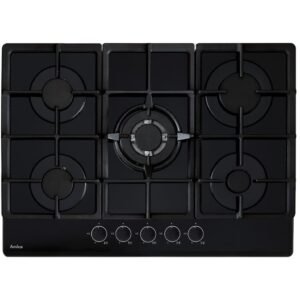 70cm 5 Burner Gas Hob, Black on Glass - Amica AGVH7300BL