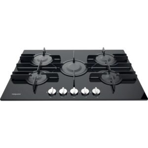 75cm 5 Burner Gas Hob Black on Glass - Hotpoint FTGHG751DHBK