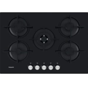 Black on Glass 5 Burner Gas Hob - Hotpoint HGS 72S BK