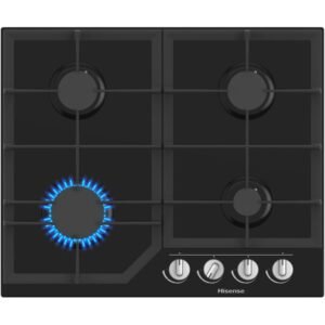 60cm 4 Burner Gas Hob, Black on Glass - Hisense GG643B