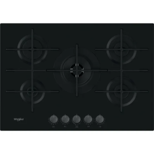 73cm Built In 5 Burner Gas Hob, Black Ceramic Glass - Whirlpool GOWL758NB