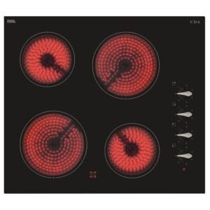 60cm 4 Zone Electric Ceramic Hob, Black Frameless - CDA HC6212FR