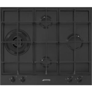 60cm 4 Burner Smeg Gas Hob Black, Classic - PX364LMB