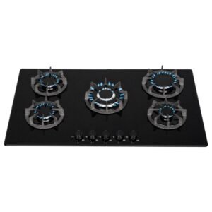 90cm Black Glass 5 Burner Gas Hob - SIA BGH90BL