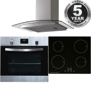 SIA 60cm Stainless Steel Built in Electric Oven ,13A Induction Hob & Curved Hood