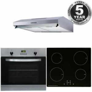 SIA 60cm Built In Electric Oven, Touch Control Induction Hob & Visor Cooker Hood