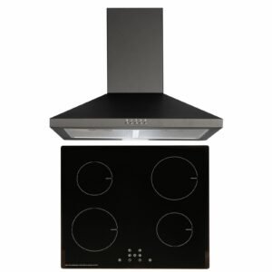 SIA 60cm Black 4 Zone Touch Control Induction Hob & Cooker Hood Fan