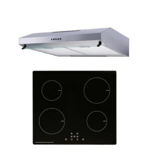 SIA 60cm Black Plug In Induction Hob And Silver Visor Cooker Hood Extractor Fan