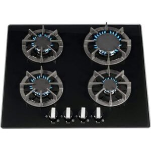 60cm Black Glass 4 Burner Gas Hob - SIA R7